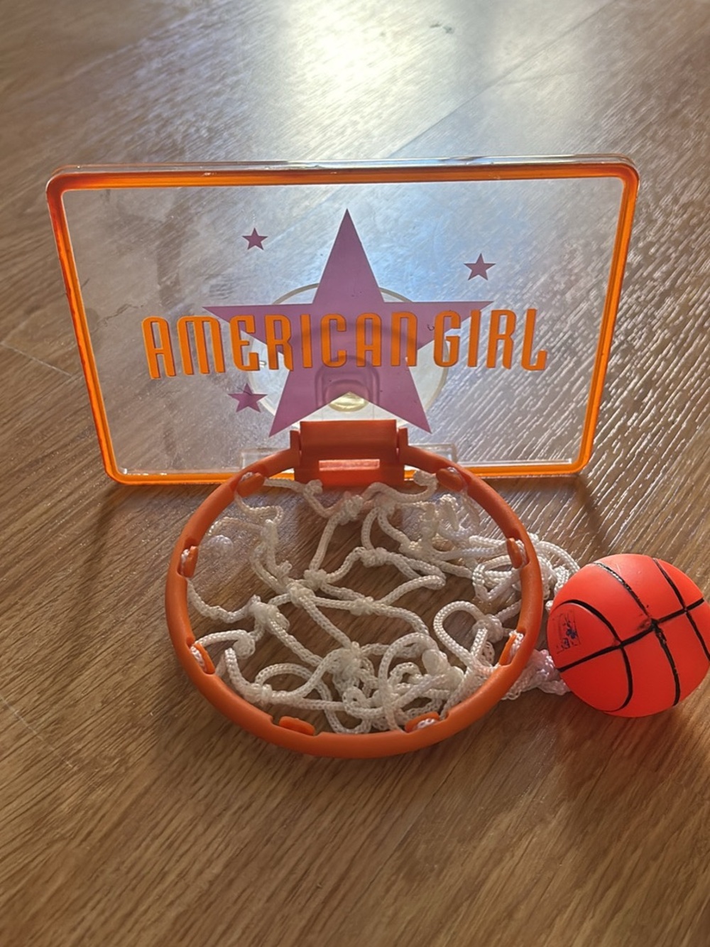 American Girl Clear Backboard Mini Basketball Hoop with Orange Rim and Ball